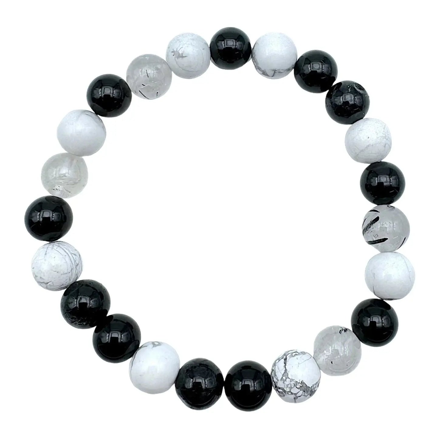 Bracelet Lithothérapie Bien-Être A – Quartz Tourmaline, Howlite & Onyx