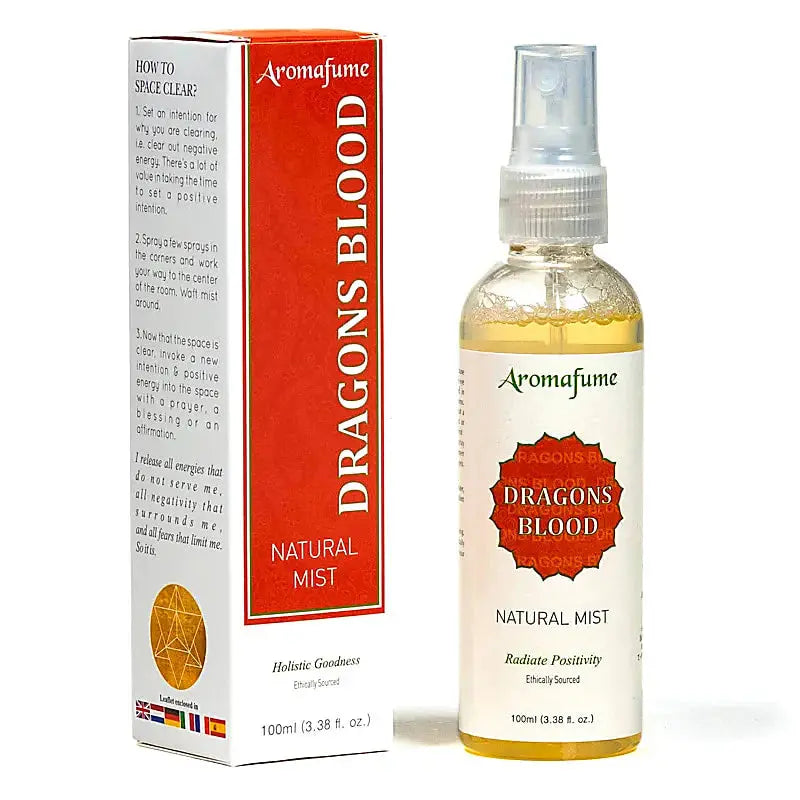 Spray désodorisant Dragon’s Blood Aromafume 100 ml pour purification énergétique, protection spirituelle et ambiance relaxante.
