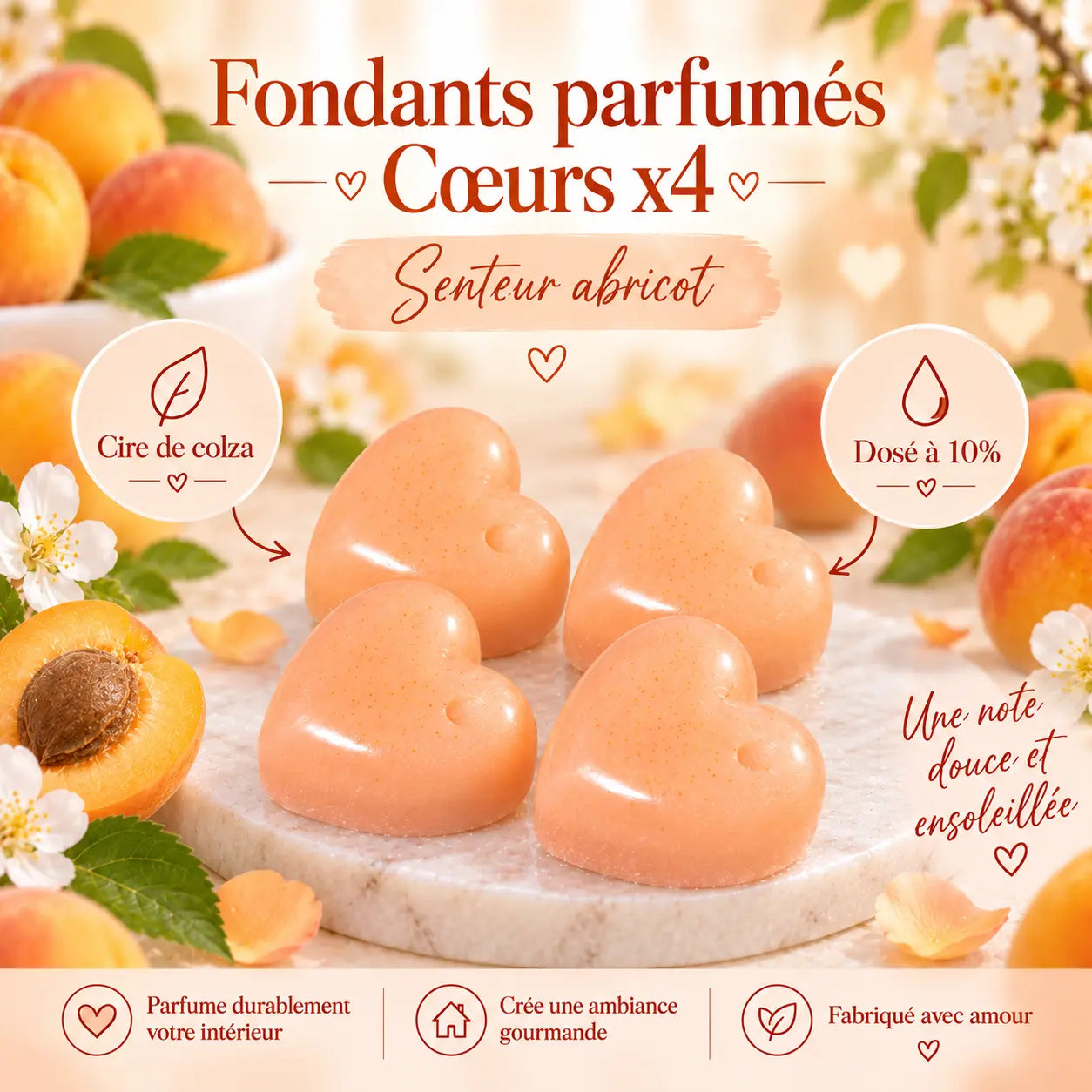 Fondants Parfumés Abricot à la Cire de Soja coeurs