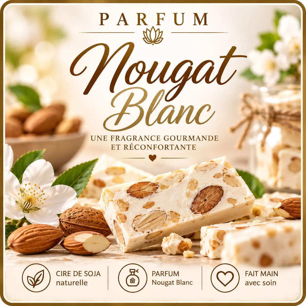 Fondants parfumés Nougat Blanc en cire de soja artisanaux