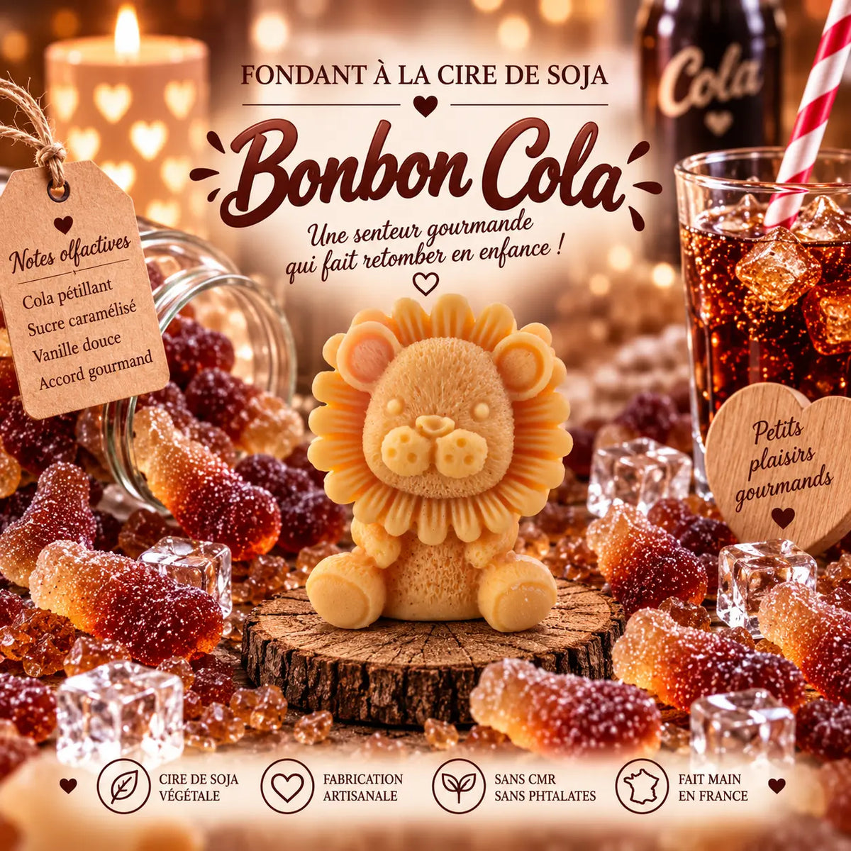 Fondants parfumés Bonbon Cola en cire de soja artisanaux plusieurs modèles