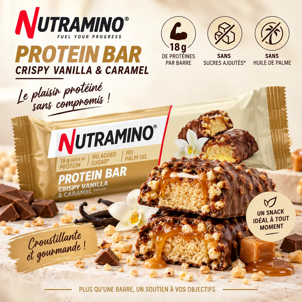 Nutramino Protein Bar Crispy Vanilla & Caramel 55 g barre protéinée vanille caramel 18 g de protéines