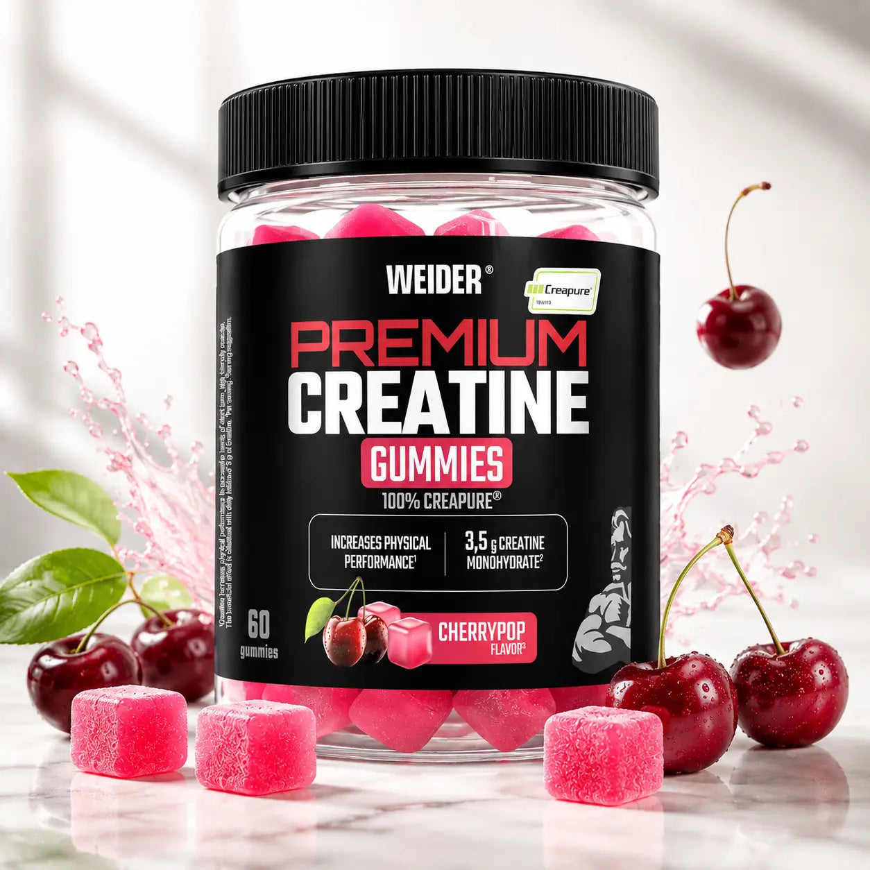 Weider Premium Creatine Gummies – créatine monohydrate Creapure® en gummies saveur cerise, 60 pièces weider