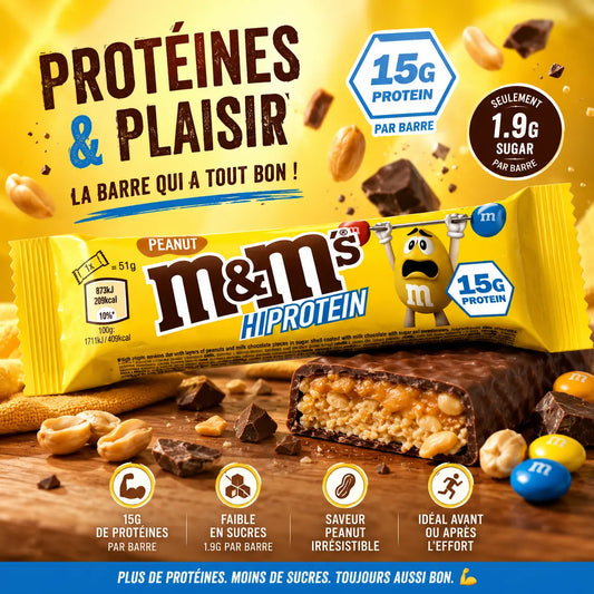 M&M’s Hi Protein Bar Cacahuète 51 g, barre protéinée gourmande avec 15 g de protéines et 209 kcal