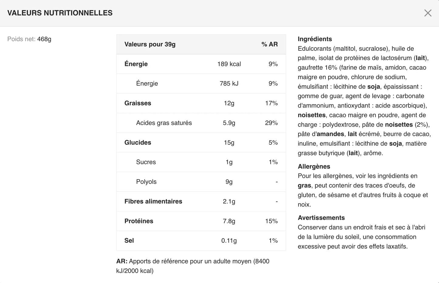 Nutramino Protein Wafer Noisette 40 g, gaufrette protéinée croustillante avec 21 g de protéines