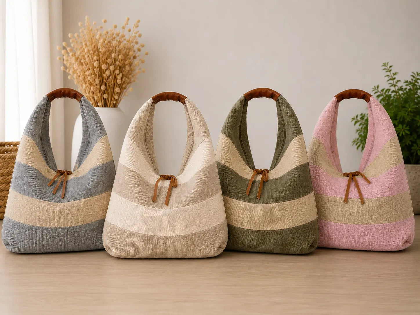 Sac cabas bohème rayé en toile tissée avec grandes anses et style tendance femme