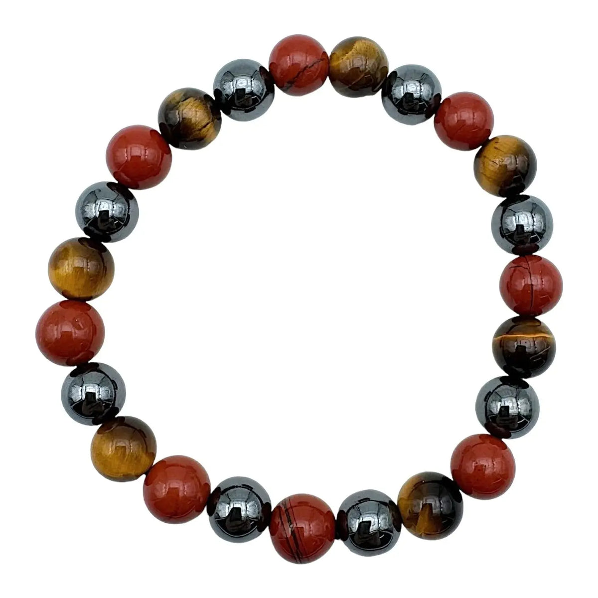 Bracelet Lithothérapie Vitalité AA – Œil de Tigre, Jaspe Rouge & Hématite