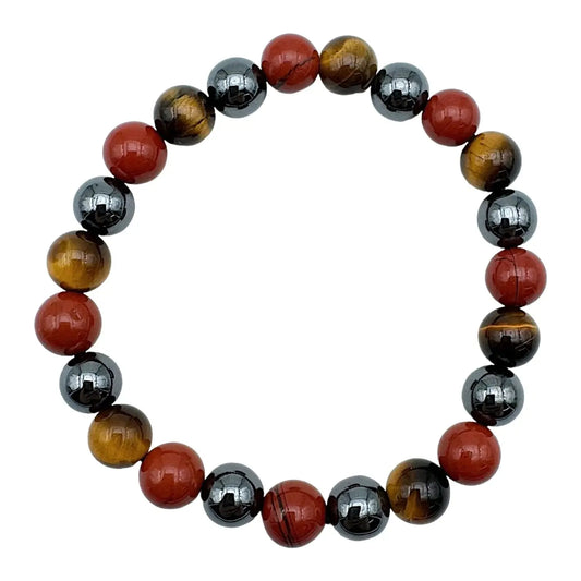 Bracelet Lithothérapie Vitalité AA – Œil de Tigre, Jaspe Rouge & Hématite