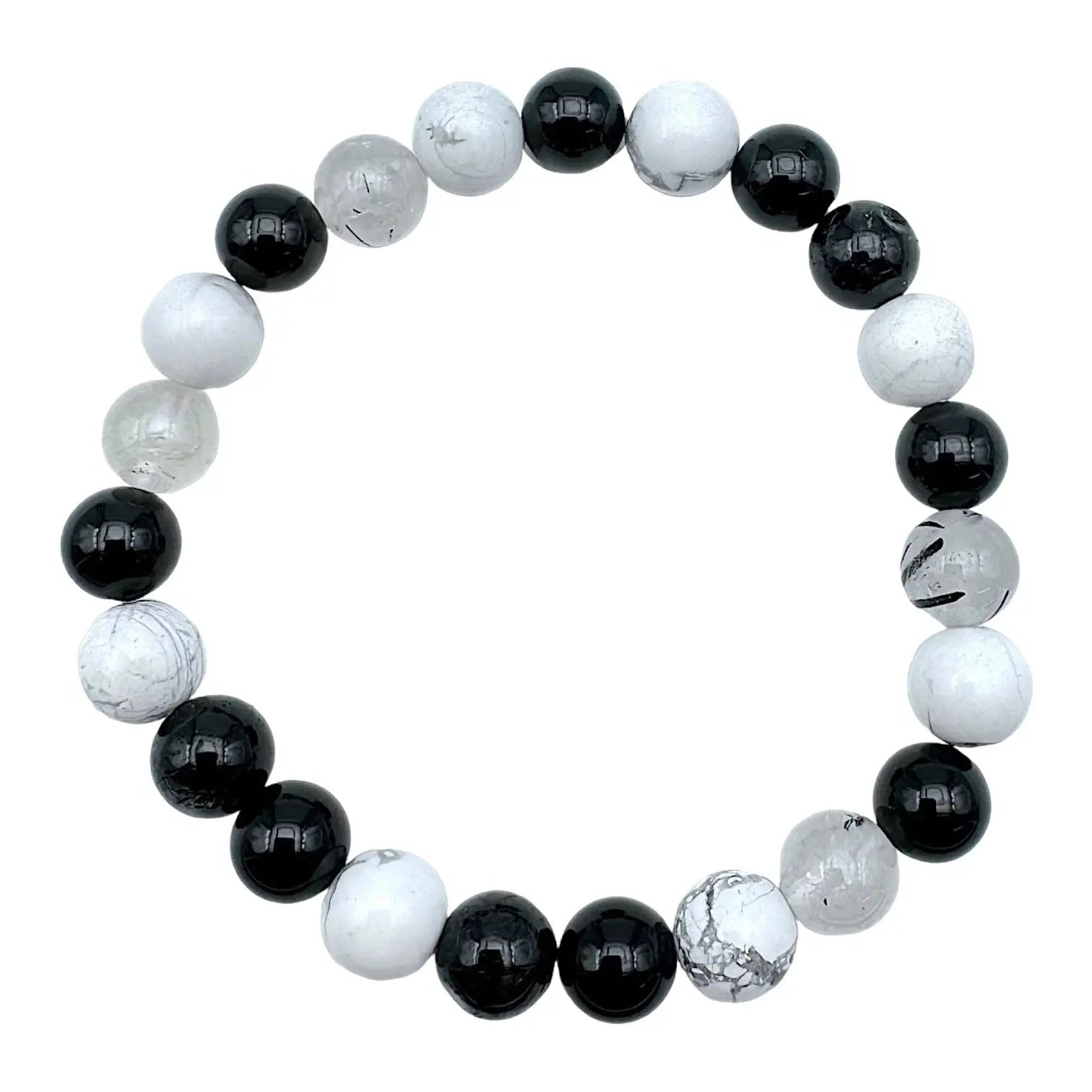 Bracelet Lithothérapie Bien-Être A – Quartz Tourmaline, Howlite & Onyx