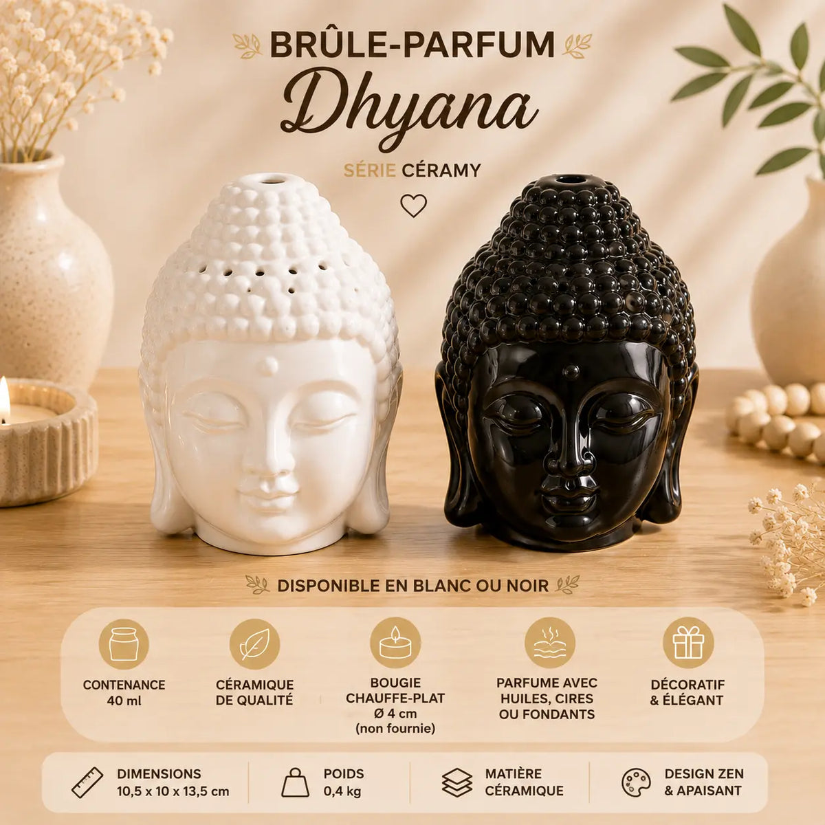 Brûle-parfum Bouddha Dhyana Série Céramy pour fondants et cires parfumées