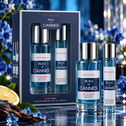 Coffret parfum homme BLEU OF CANNES Reyes Queens avec deux flacons de 37 ml et 20 ml