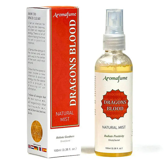 Spray désodorisant Dragon’s Blood Aromafume 100 ml pour purification énergétique, protection spirituelle et ambiance relaxante.