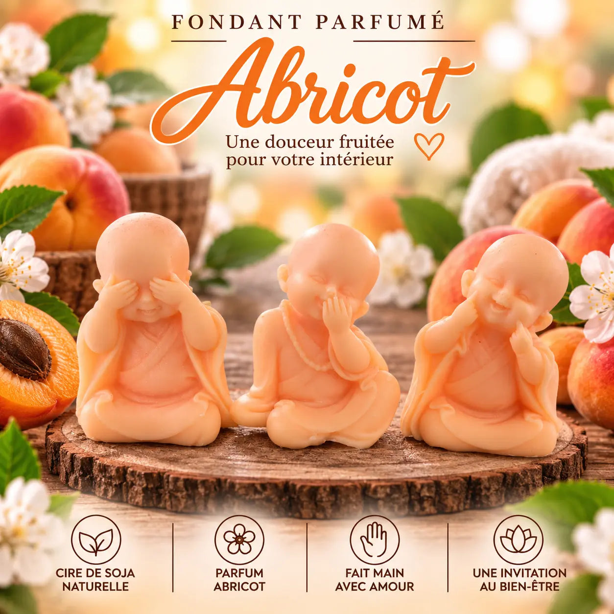 Fondants Parfumés Abricot à la Cire de Soja bébé bouddha rieur