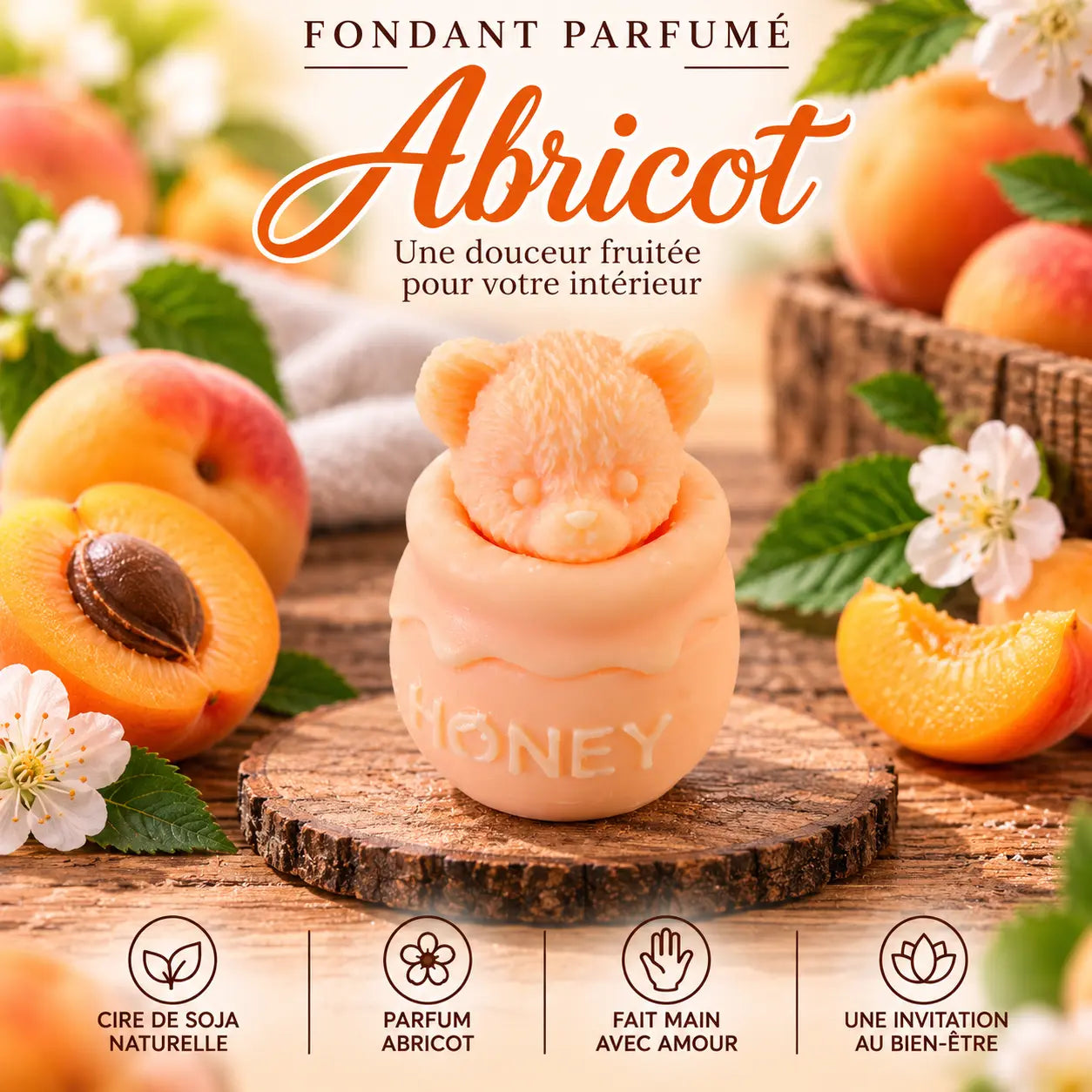 Fondants Parfumés Abricot à la Cire de Soja ours miel
