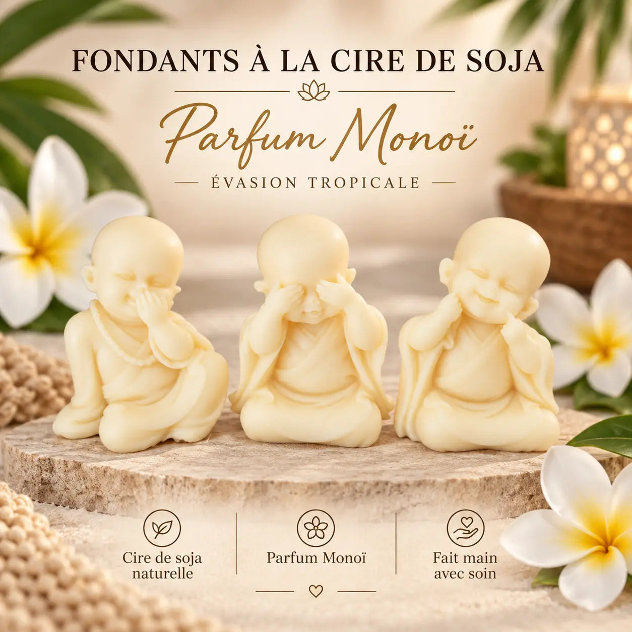 Fondants Parfumés Monoï à la Cire de Soja La Casa Del JoséFondants parfumés Monoï en cire de soja artisanaux
