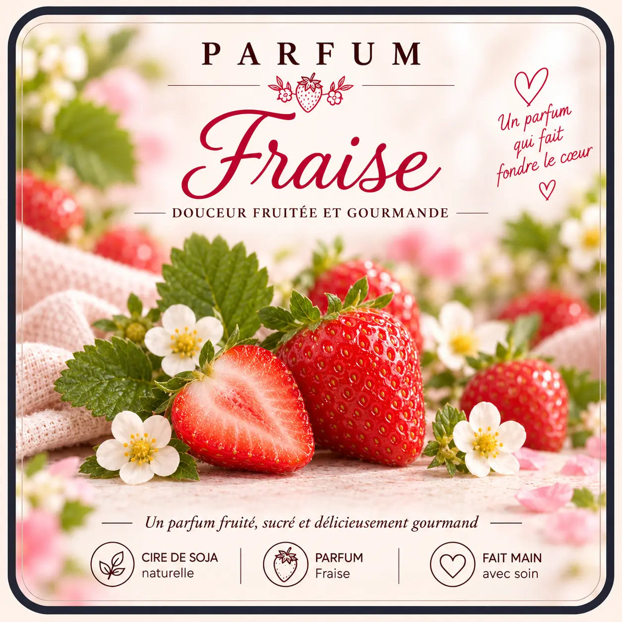 Fondants parfumés Fraise en cire de soja artisanaux plusieurs modèles