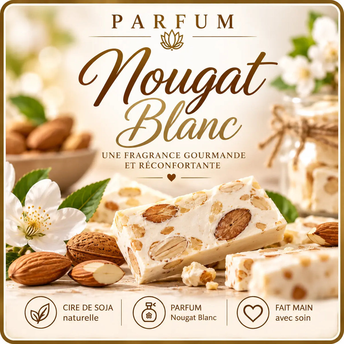 Fondants parfumés Nougat Blanc en cire de soja artisanaux