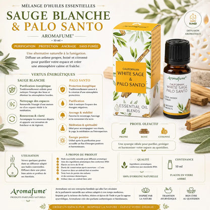 Mélange d’huiles essentielles Sauge Blanche de Californie et Palo Santo Aromafume 10 ml avec flacon et boîte
