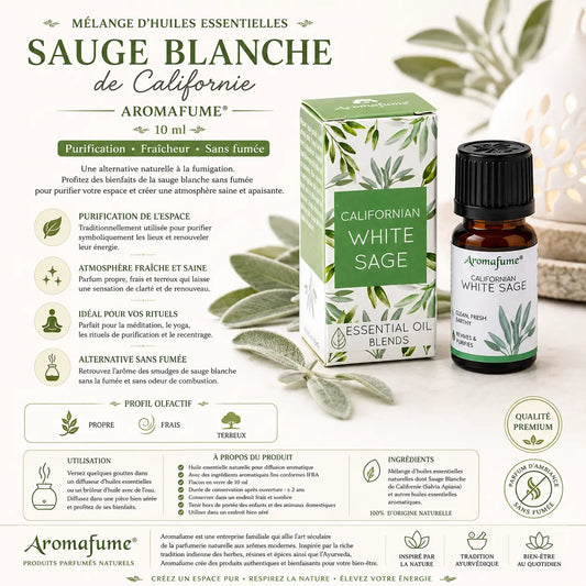 Mélange d’huiles essentielles Sauge Blanche de Californie Aromafume 10 ml avec flacon et boîte