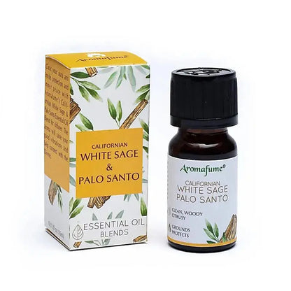 Mélange d’huiles essentielles Sauge Blanche & Palo Santo Aromafume 10 ml pour diffusion, purification énergétique et ambiance relaxante.