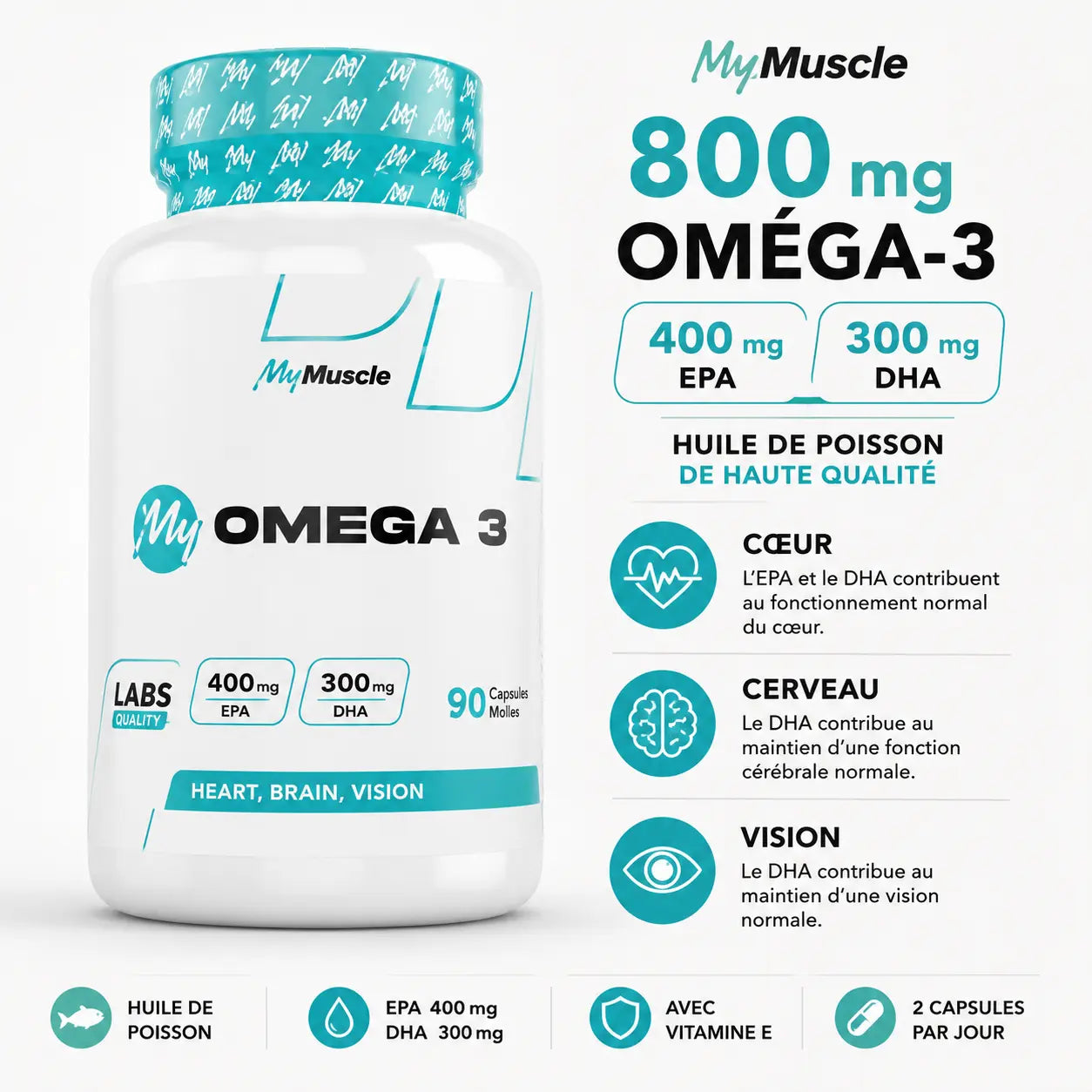 MyMuscle My Omega 3 complément alimentaire EPA DHA huile de poisson 90 capsules