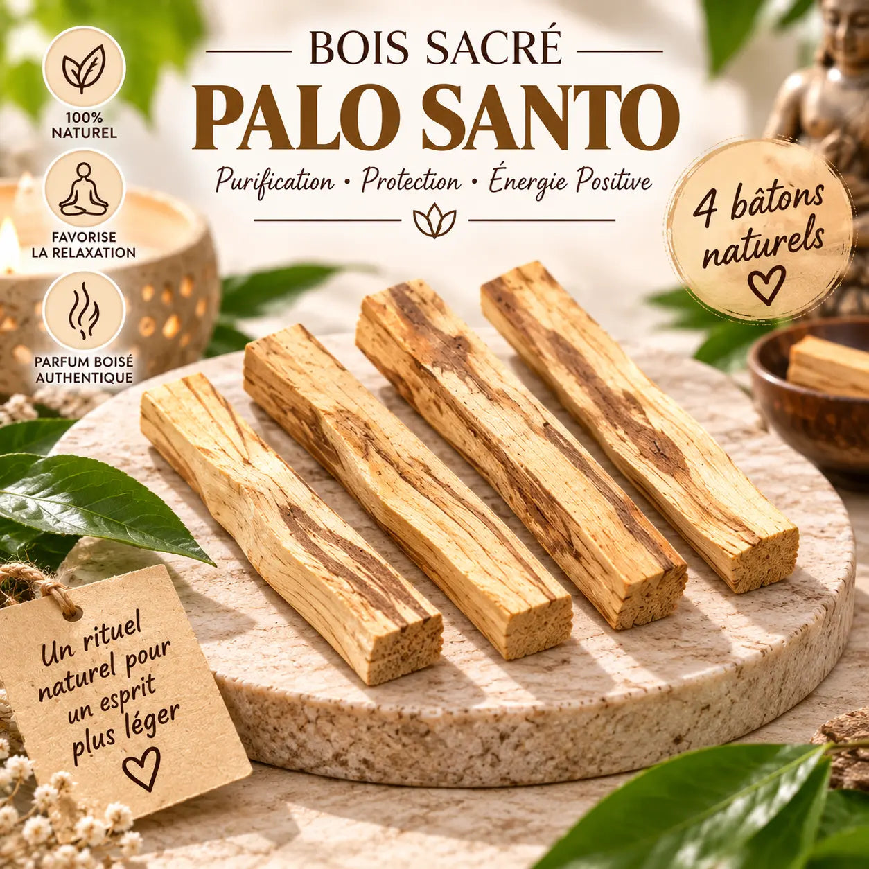 Palo Santo bois sacré du Pérou environ 40 g 4 bâtons de 10 cm