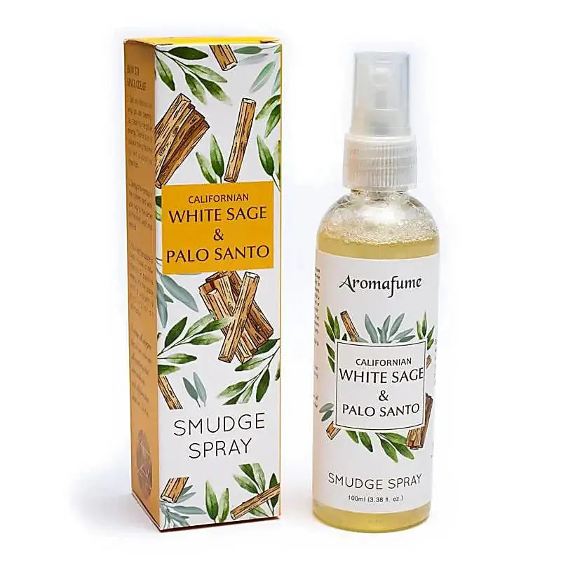 Spray Smudge Sauge Blanche & Palo Santo Aromafume 100 ml pour purification énergétique, nettoyage des énergies négatives et ambiance zen sans fumée.