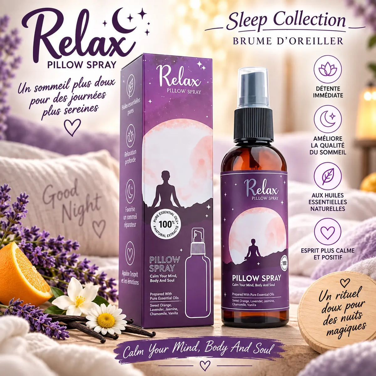 Spray pour oreiller Sleep Collection Relax 100 ml lavande camomille vanille