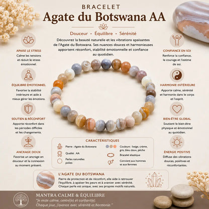 Bracelet en Agate Botswana "AA" - Perles 6mm La Casa Del José