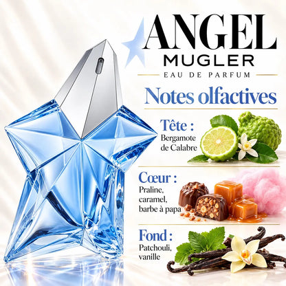 Mugler Angel Eau de Parfum Femme 50 ml, parfum gourmand à la praline et au patchouli, flacon étoile bleu