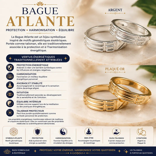 Bague Atlante argent ou plaqué or – bijou ésotérique et talisman de protection énergétique