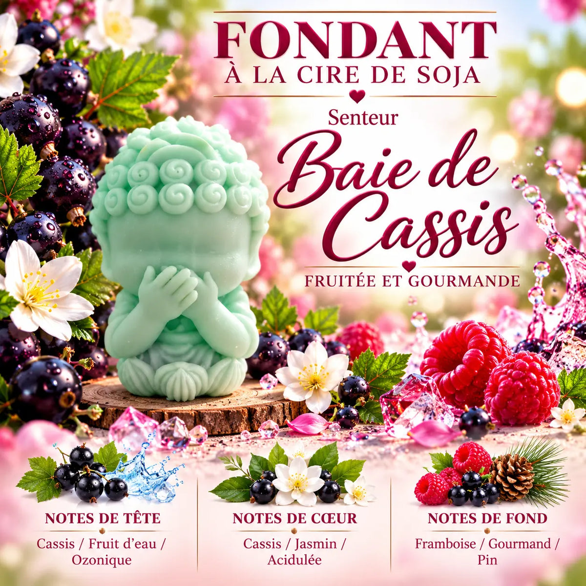 Fondant parfumé Baie de Cassis en cire de soja – senteur fruitée et gourmande aux notes de cassis, jasmin et framboise – La Casa del José