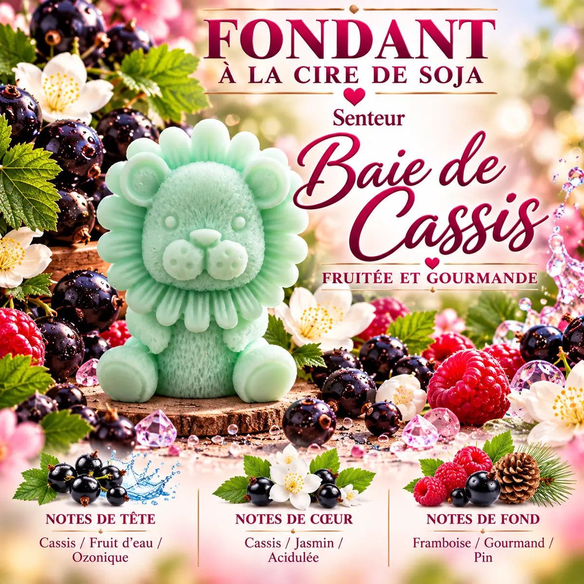 Fondant parfumé Baie de Cassis en cire de soja – senteur fruitée et gourmande aux notes de cassis, jasmin et framboise – La Casa del José