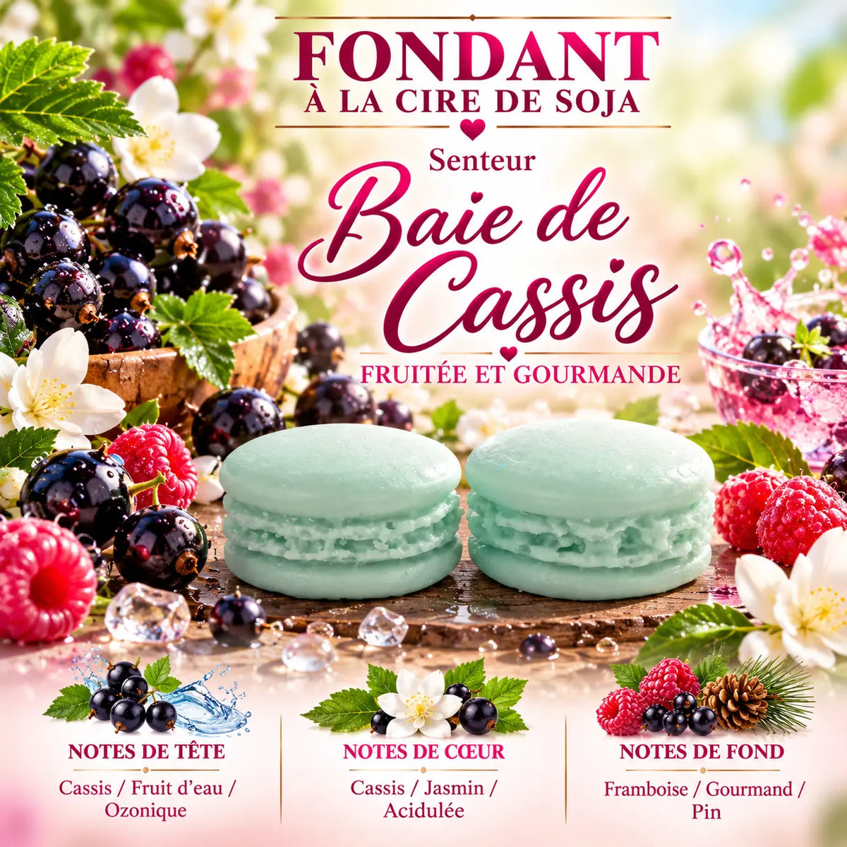 Fondant parfumé Baie de Cassis en cire de soja – senteur fruitée et gourmande aux notes de cassis, jasmin et framboise – La Casa del José