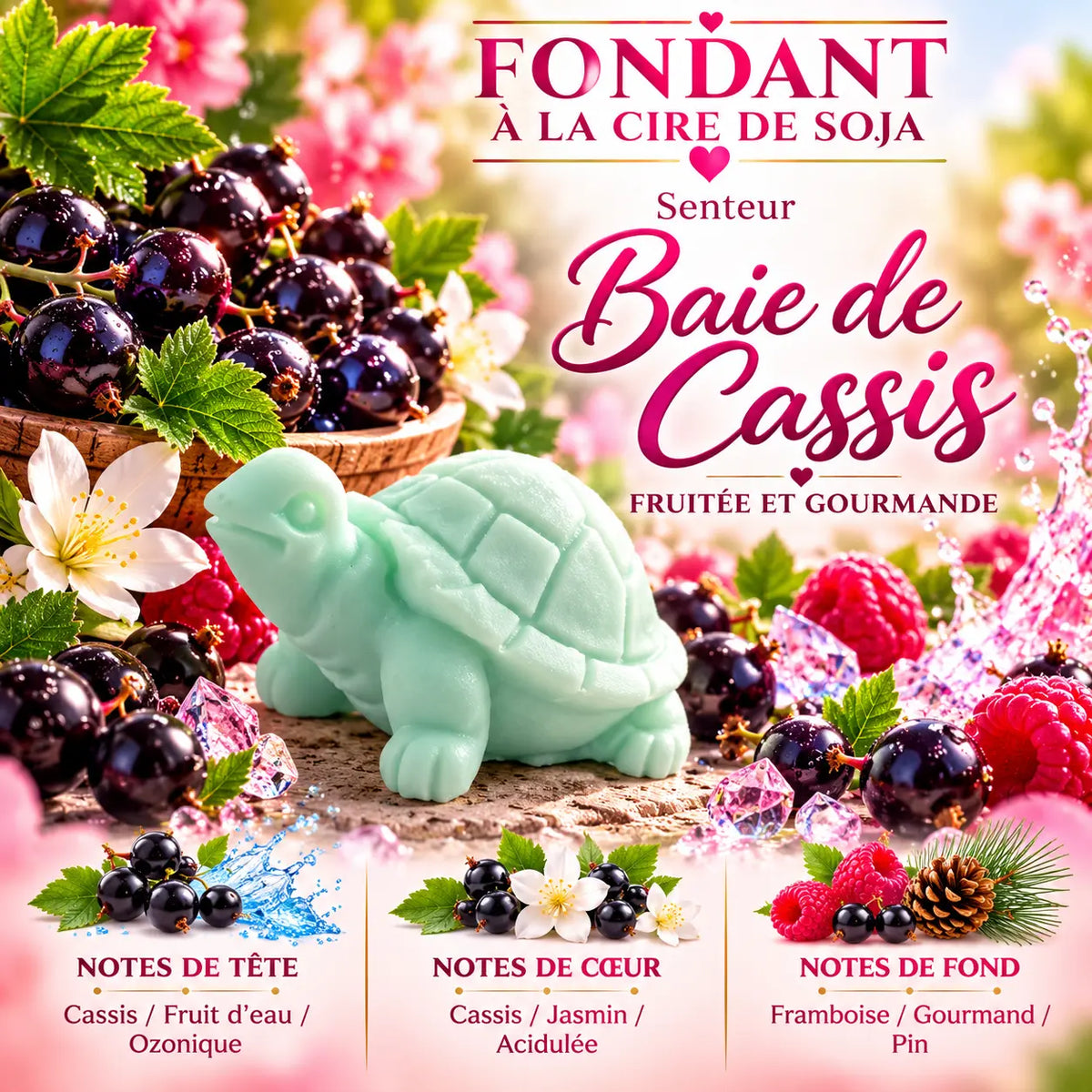 Fondant parfumé Baie de Cassis en cire de soja – senteur fruitée et gourmande aux notes de cassis, jasmin et framboise – La Casa del José