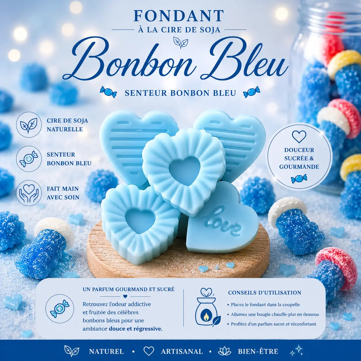Fondants Parfumés Bonbon Bleu Cire de Soja La Casa Del José