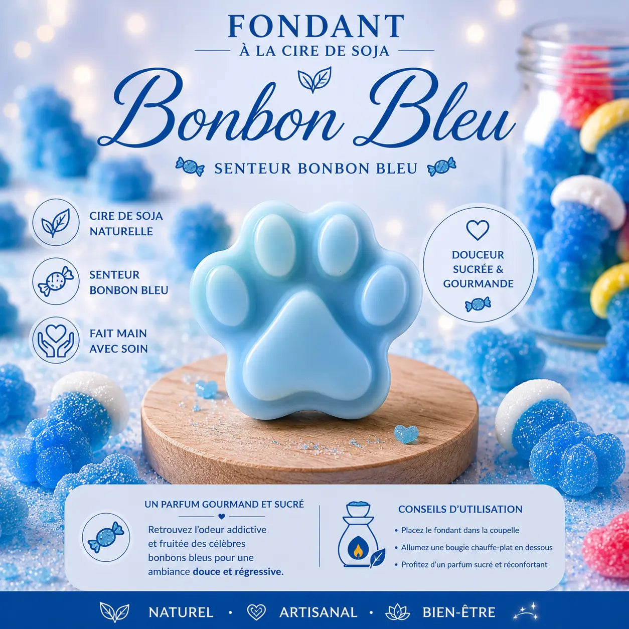 Fondants Parfumés Bonbon Bleu Cire de Soja La Casa Del José