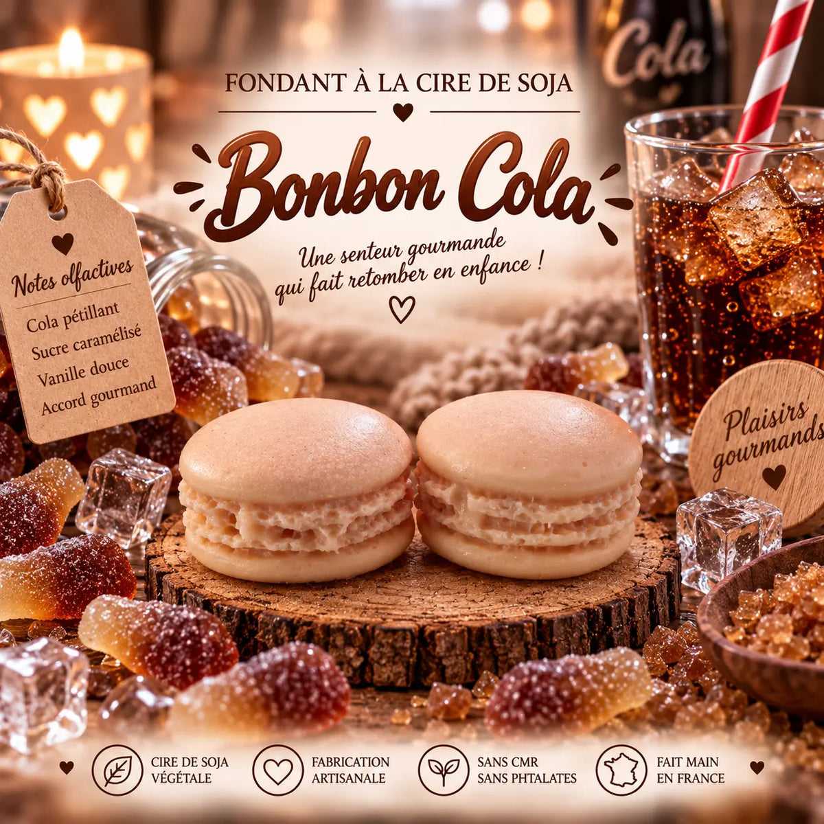 Fondants parfumés Bonbon Cola en cire de soja artisanaux plusieurs modèles
