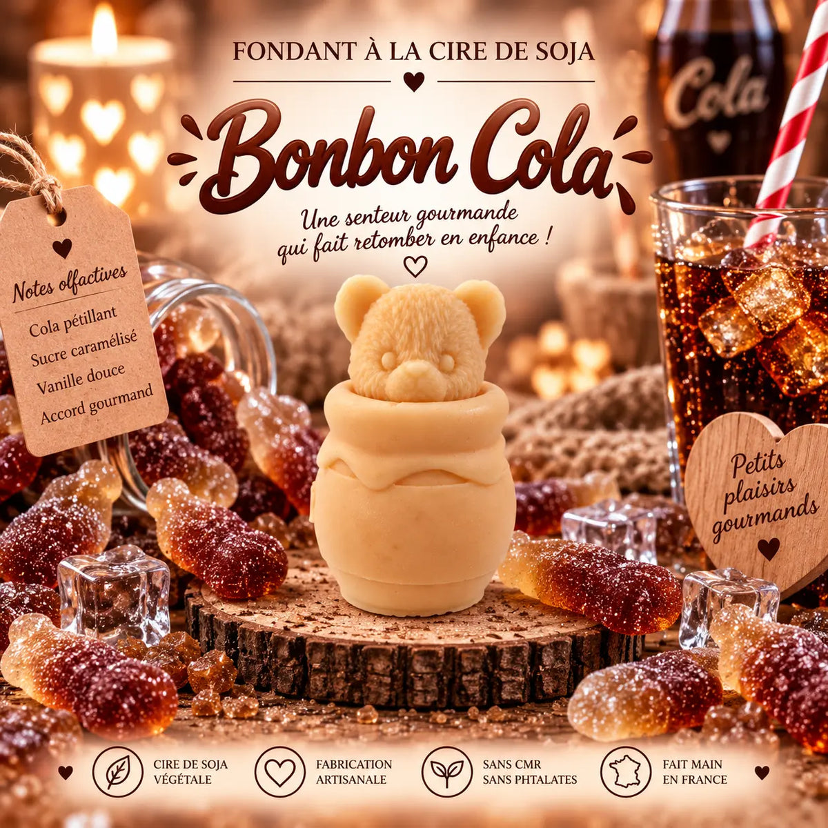 Fondants parfumés Bonbon Cola en cire de soja artisanaux plusieurs modèles