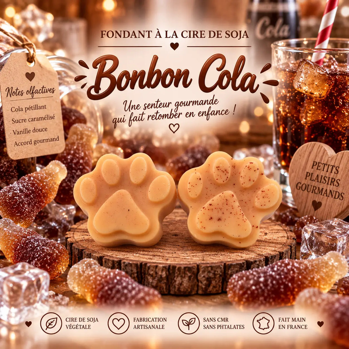 Fondants parfumés Bonbon Cola en cire de soja artisanaux plusieurs modèles