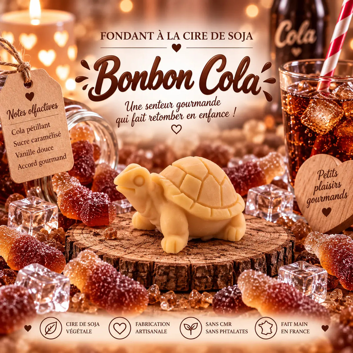 Fondants parfumés Bonbon Cola en cire de soja artisanaux plusieurs modèles