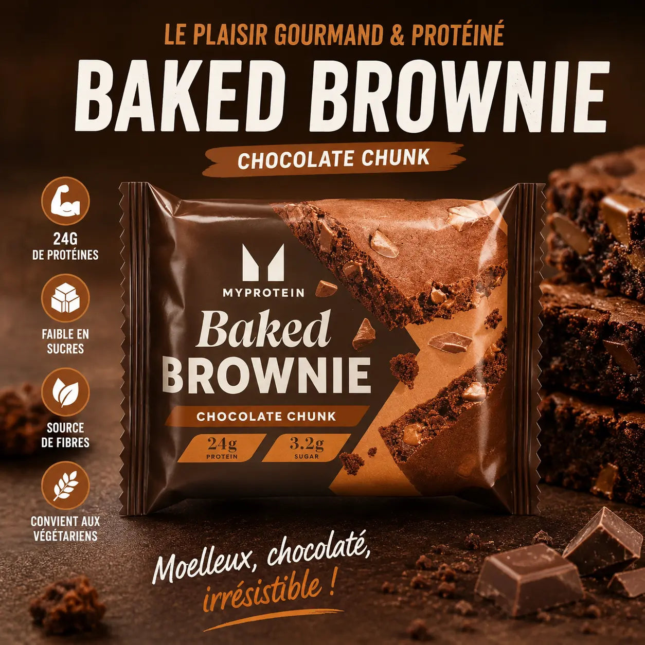Baked Brownie – brownie protéiné 23 g de protéines, riche en chocolat et pauvre en sucre myprotein