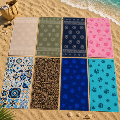 Drap de plage microfibre 90x170 cm éponge ultra-absorbante, fond blanc