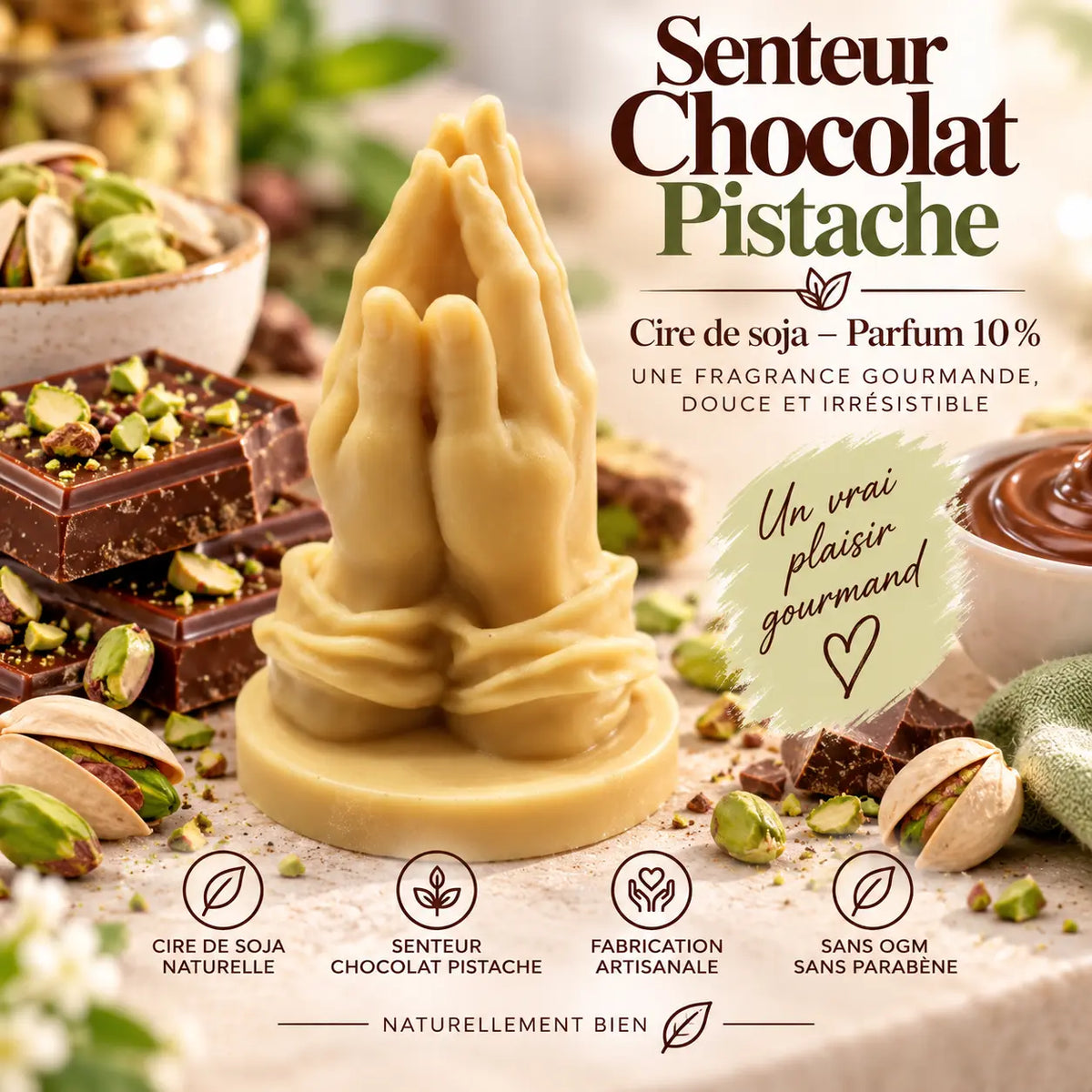 Fondant parfumé Chocolat Pistache en cire de soja – senteur gourmande chocolat et pistache pour brûle-parfum – La Casa del José