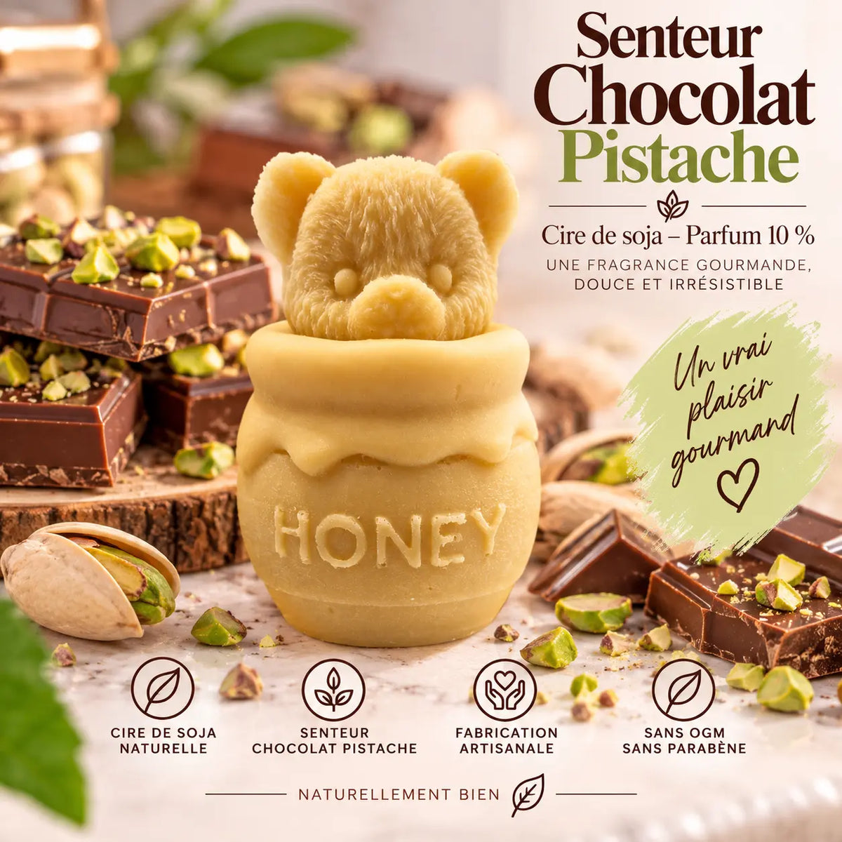 Fondant parfumé Chocolat Pistache en cire de soja – senteur gourmande chocolat et pistache pour brûle-parfum – La Casa del José