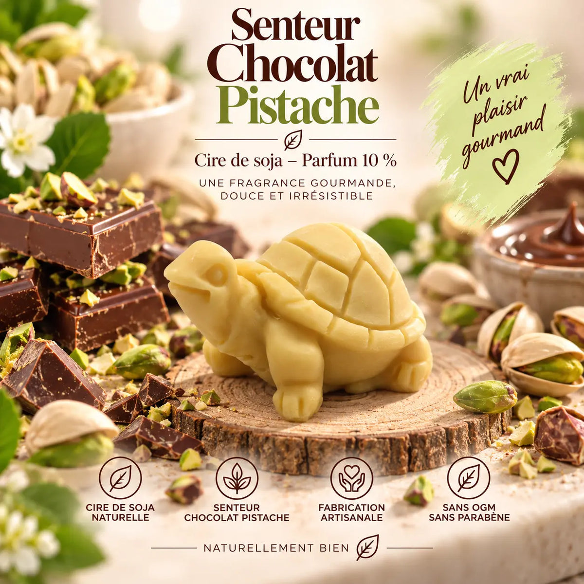 Fondant parfumé Chocolat Pistache en cire de soja – senteur gourmande chocolat et pistache pour brûle-parfum – La Casa del José
