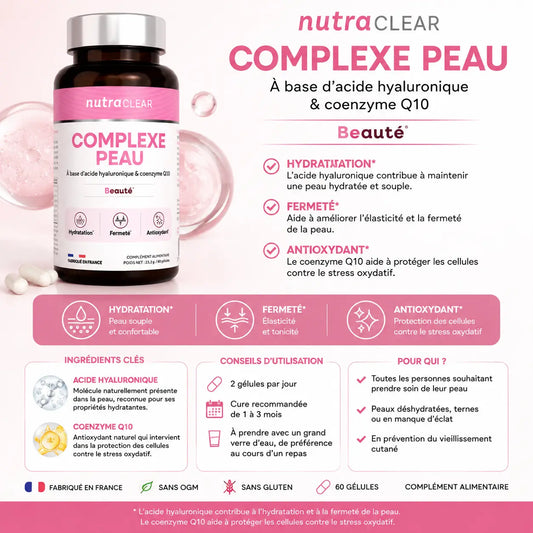 NutraClear Complexe Peau complément alimentaire à l’acide hyaluronique et coenzyme Q10 60 gélules