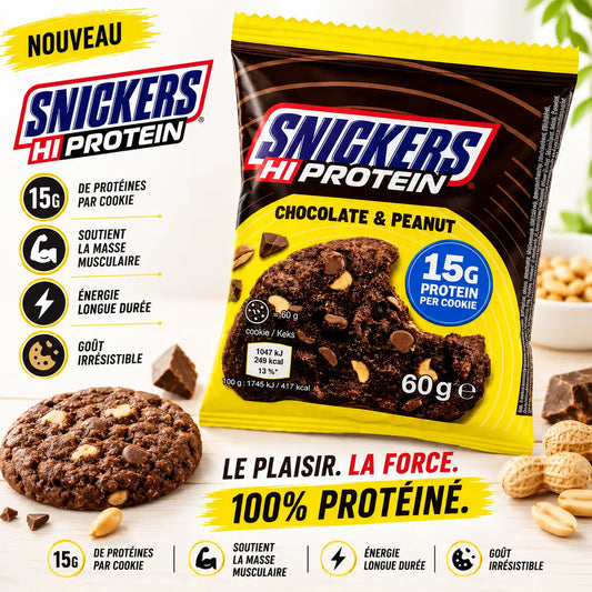 Snickers Hi Protein Cookie Chocolate & Peanut 60 g, cookie protéiné chocolat cacahuètes avec 15 g de protéines