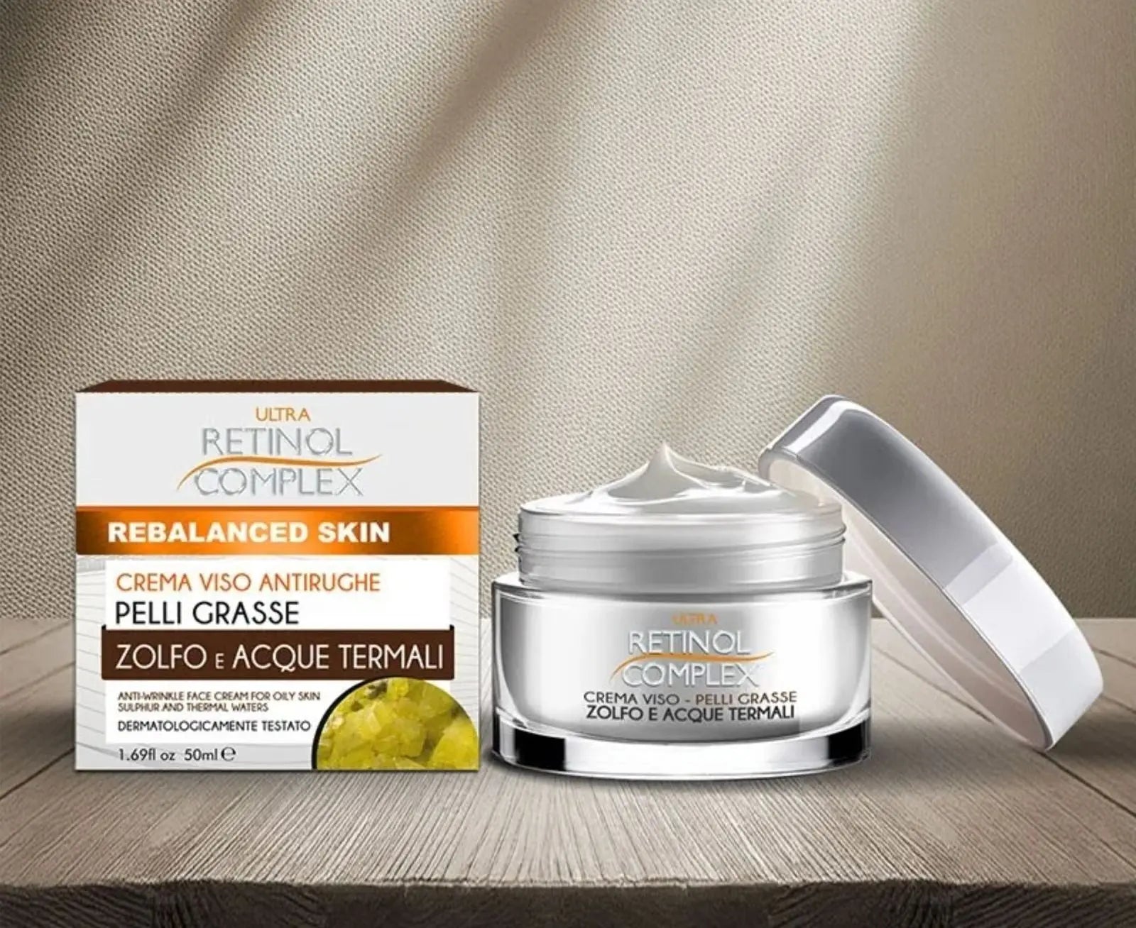 Crème Visage Soufre & Eaux Thermales – Anti-Âge Purifiant (50 ml) Retinol Complex