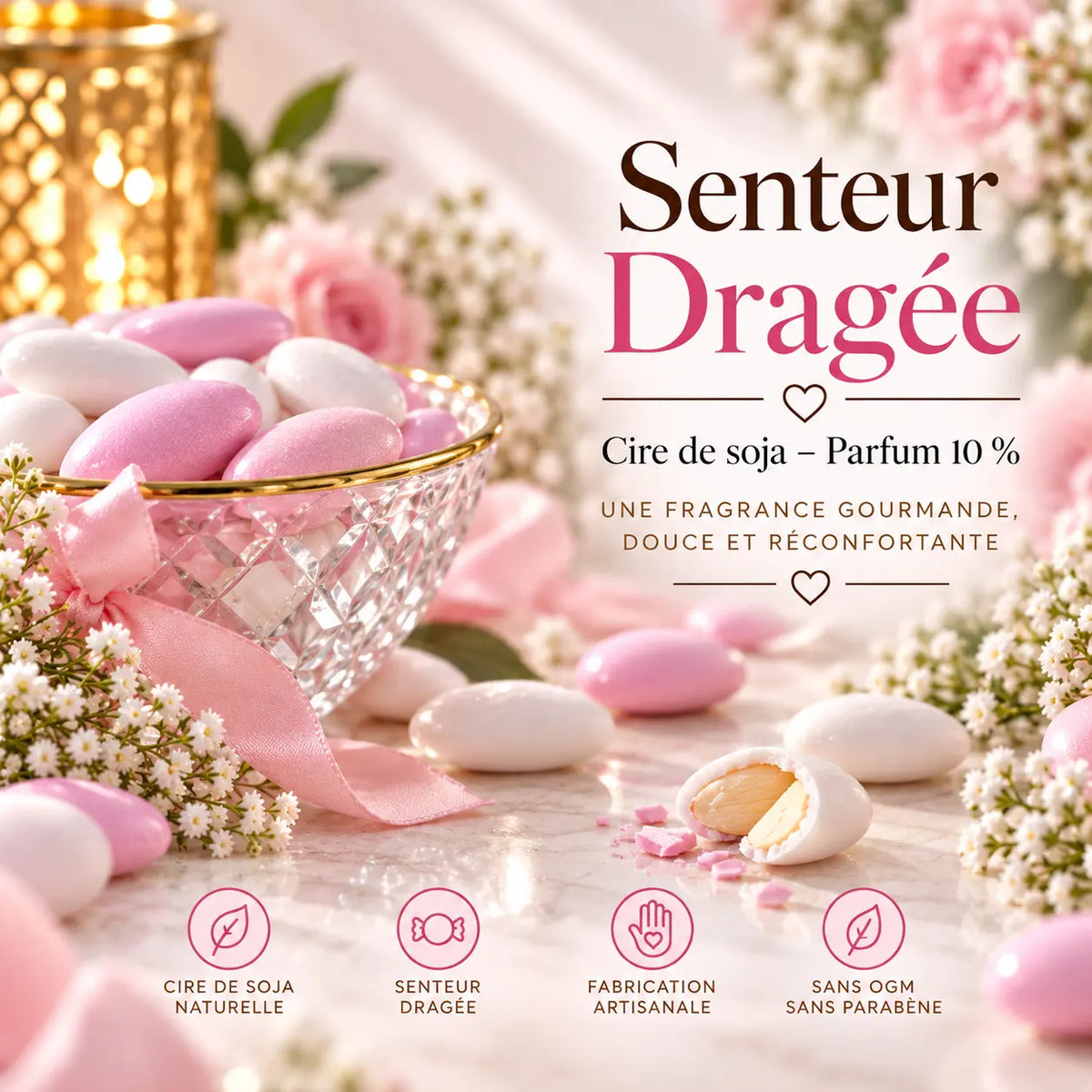 Fondant parfumé Dragée – Cire de soja | Senteur gourmande La Casa Del José